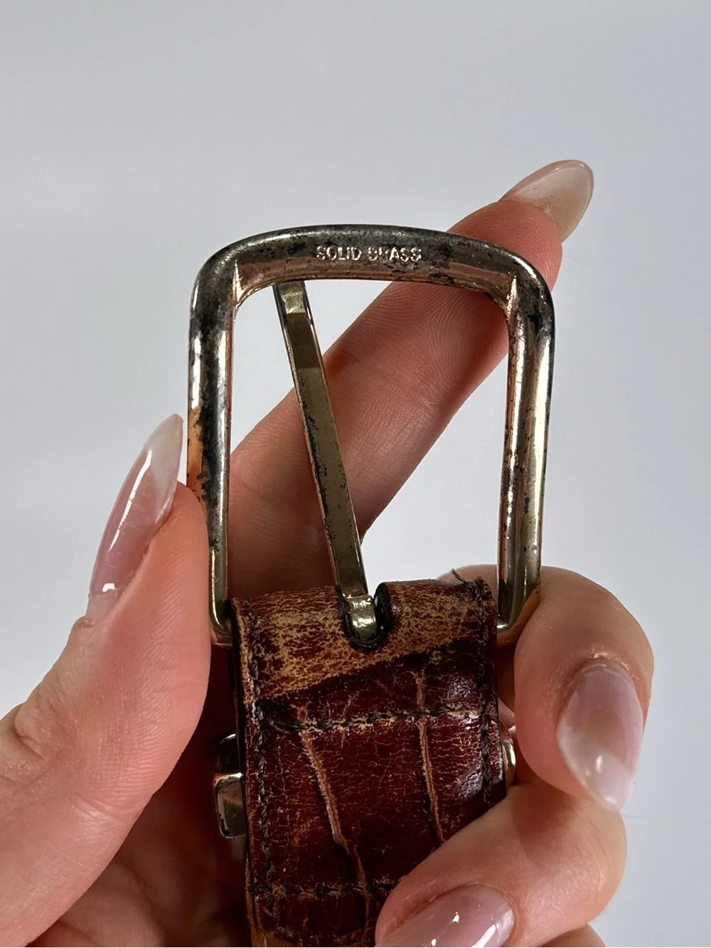 Martin Dingman Belt 01602 Alligator Grain Italian Calfskin Brass Buckle Brown 42